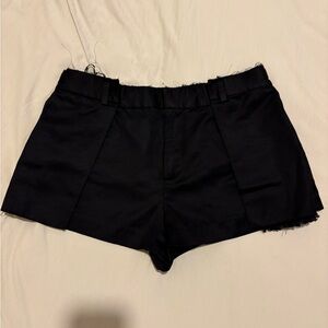Zara Black Mid-Waist Tailored Shorts with Frayed Hem